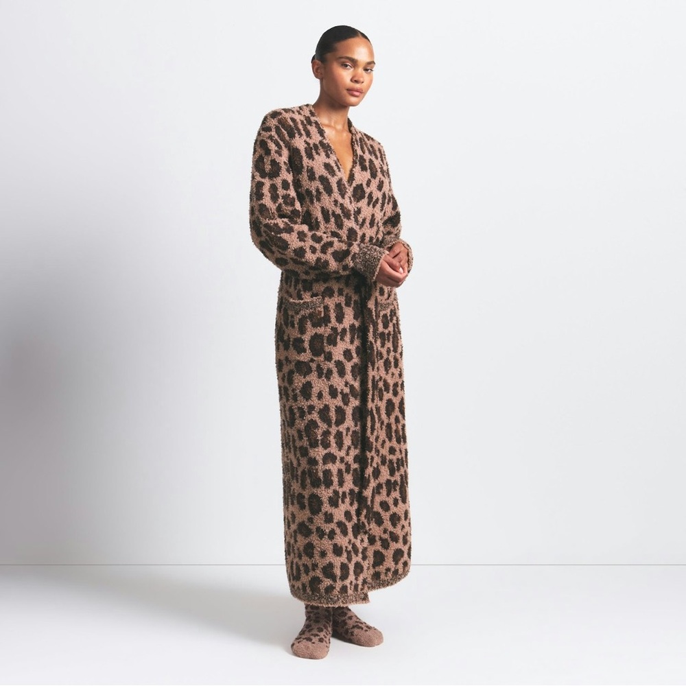 SKIMS COZY KNIT UNISEX ROBE IN SIENNA LEOPARD PRINT S/M FLAW